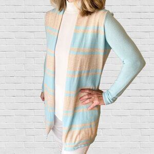 Cyrus light blue and tan striped open cardigan